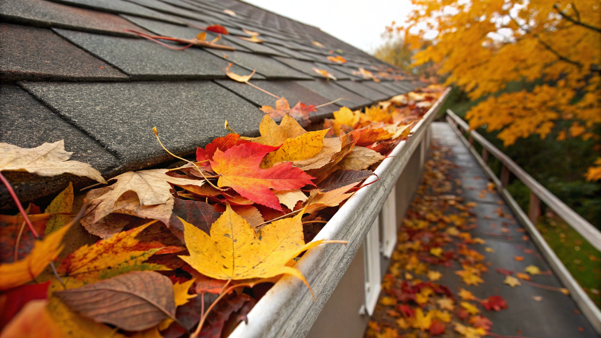 fall leaves blocked by gutter guards